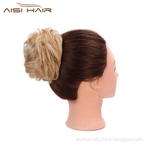 Aisi Hair Brazilian Human Hair Curly Blonde Chignon Bun Elastic Rope Rubber Band Hairpiece Clip In Extension For Black Women